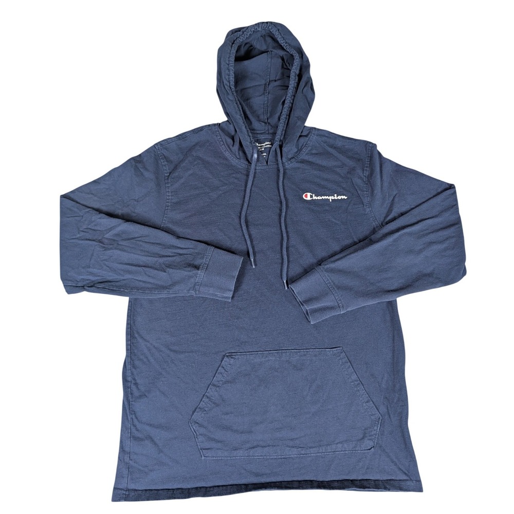 Champion Mens Navy Blue Long Sleeve Hooded T-Shirt Graphic Logo Hoodie M/M